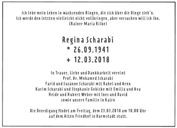 Traueranzeige von Regina Scharabi von Trauerportal Rhein Main Presse