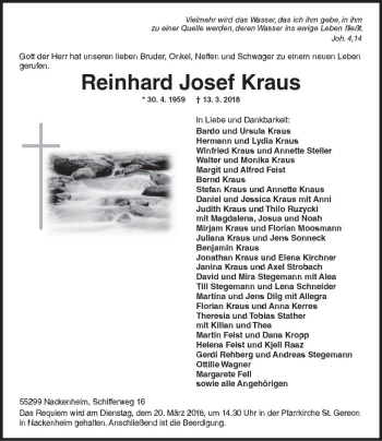 Traueranzeige von Reinhard Josef Kraus von Trauerportal Rhein Main Presse