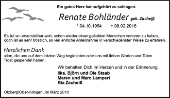 Traueranzeige von Renate Bohländer von Trauerportal Rhein Main Presse