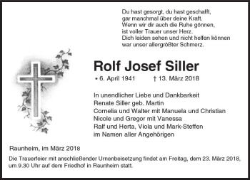 Traueranzeige von Rolf Josef Silier von Trauerportal Rhein Main Presse