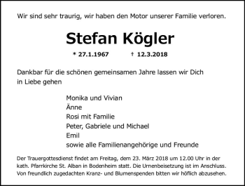 Traueranzeige von Stefan Kögler von Trauerportal Rhein Main Presse