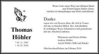 Traueranzeige von Thomas Höhler von  Camberger Anzeiger