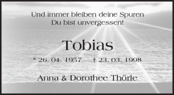 Traueranzeige von Tobias  von Trauerportal Rhein Main Presse