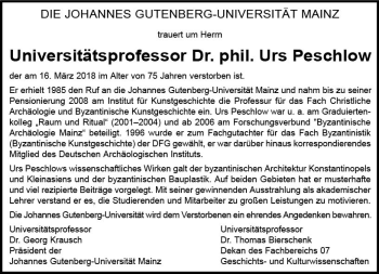 Traueranzeige von Urs Peschlow von Trauerportal Rhein Main Presse