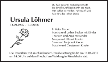 Traueranzeige von Ursula Löhmer von Trauerportal Rhein Main Presse