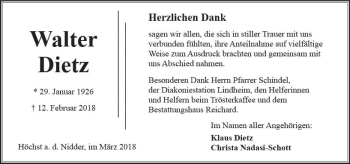Traueranzeige von Walter Dietz von  Kreisanzeiger