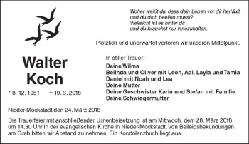 Traueranzeige von Walter Koch von  Kreisanzeiger