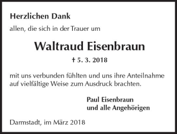 Traueranzeige von Waltraud Eisenbraun von Trauerportal Rhein Main Presse