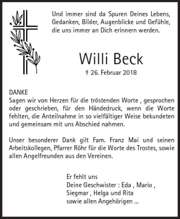 Traueranzeige von Willi Beck von Trauerportal Rhein Main Presse