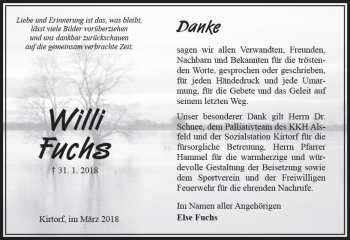 Traueranzeige von Willi Fuchs von VRM Trauer