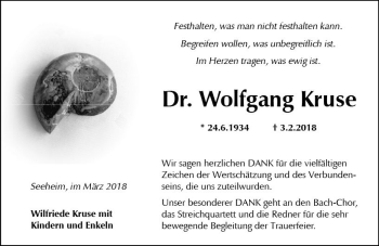 Traueranzeige von Wolfgang Kruse von Trauerportal Rhein Main Presse