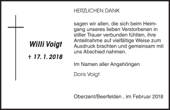 Traueranzeige von Willi Voigt von VRM Tageszeitungen