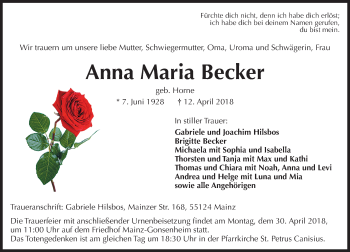 Traueranzeige von Anna Maria Becker von Trauerportal Rhein Main Presse