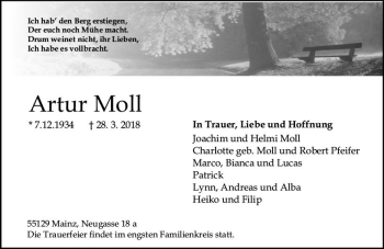 Traueranzeige von Artur Moll von Trauerportal Rhein Main Presse