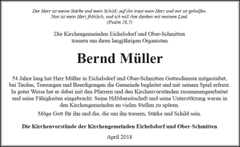 Traueranzeige von Bernd Müller von  Kreisanzeiger