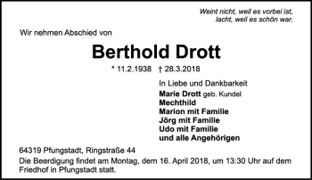 Traueranzeige von Berthold Drott von Trauerportal Rhein Main Presse