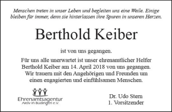 Traueranzeige von Berthold Keiber von  Kreisanzeiger