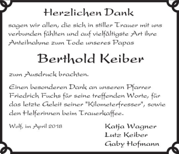Traueranzeige von Berthold Keiber von  Kreisanzeiger