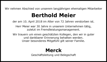 Traueranzeige von Berthold Meier von Trauerportal Rhein Main Presse