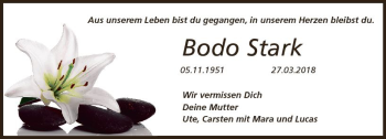 Traueranzeige von Bodo Stark von Trauerportal Rhein Main Presse