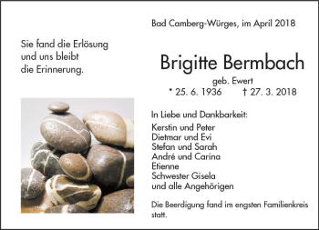 Traueranzeige von Brigitte Bermbach von  Camberger Anzeiger