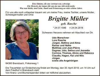 Traueranzeige von Brigitte Müller von Trauerportal Rhein Main Presse