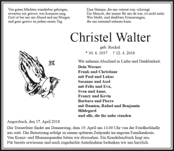 Traueranzeige von Christel Walter von VRM Trauer