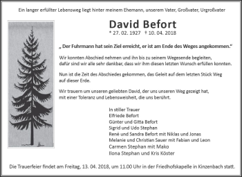 Traueranzeige von David Befort von  Gießener Anzeiger