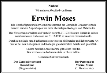 Traueranzeige von Erwin Moses von  Usinger Anzeiger