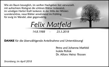 Traueranzeige von Felix Matfeld von Trauerportal Rhein Main Presse