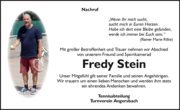Traueranzeige von Fredy Stein von VRM Trauer
