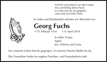 Traueranzeige von Georg Fuchs von Trauerportal Rhein Main Presse