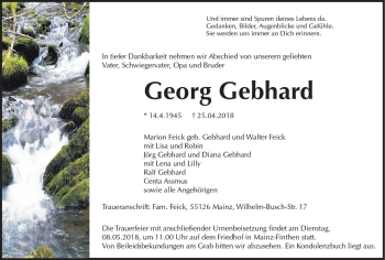 Traueranzeige von Georg Gebhard von Trauerportal Rhein Main Presse