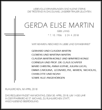 Traueranzeige von Gerda Elise Martin von VRM Trauer