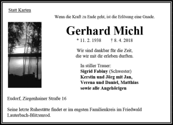 Traueranzeige von Gerhard Michl von VRM Trauer