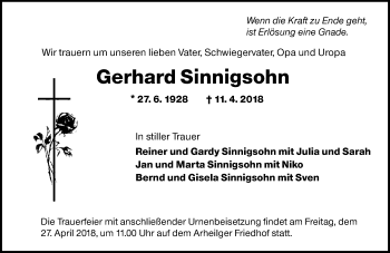 Traueranzeige von Gerhard Sinnigsohn von Trauerportal Rhein Main Presse