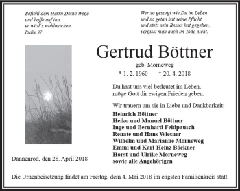 Traueranzeige von Gertrud Böttner von VRM Trauer