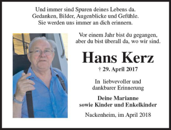 Traueranzeige von Hans Kerz von Trauerportal Rhein Main Presse