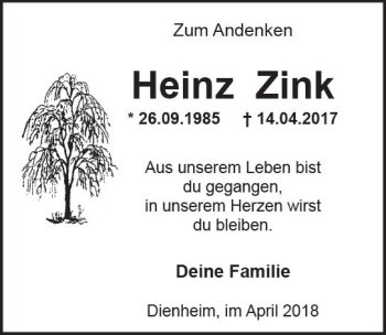 Traueranzeige von Heinz Zink von Trauerportal Rhein Main Presse