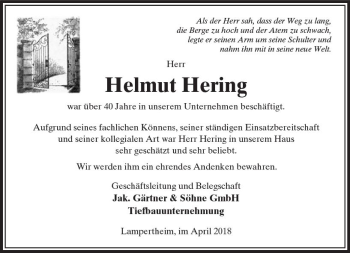 Traueranzeige von Helmut Hering von Trauerportal Rhein Main Presse
