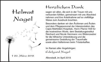 Traueranzeige von Helmut Nagel von  Kreisanzeiger