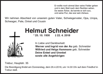 Traueranzeige von Helmut Schneider von Trauerportal Rhein Main Presse