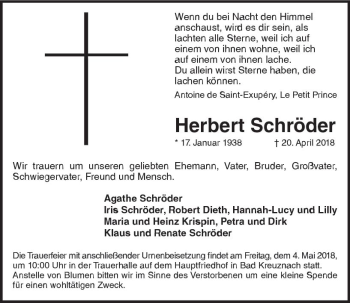 Traueranzeige von Herbert Schröder von Trauerportal Rhein Main Presse