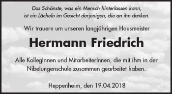 Traueranzeige von Hermann Friedrich von Trauerportal Rhein Main Presse