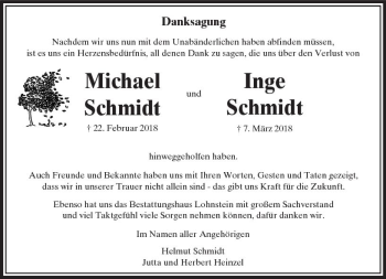Traueranzeige von Inge Schmidt von  Usinger Anzeiger
