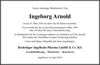 Traueranzeige von Ingeborg Arnold von Trauerportal Rhein Main Presse