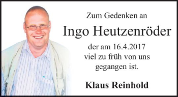 Traueranzeige von Ingo Heutzenröder von VRM Trauer