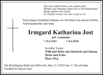 Traueranzeige von Irmgard Katharina Jost von Trauerportal Rhein Main Presse