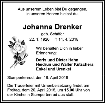 Traueranzeige von Johanna Drenker von VRM Trauer