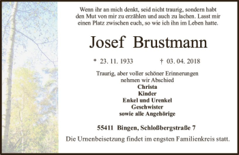 Traueranzeige von Josef Brustmann von Trauerportal Rhein Main Presse